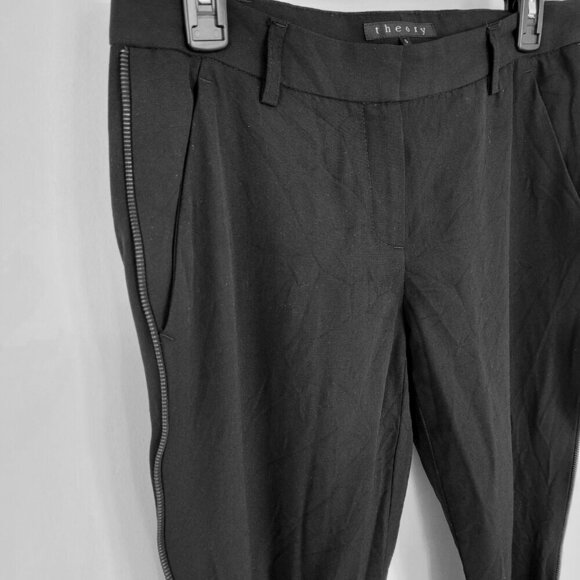 Theory Wool Black Faux Zipper Detail Straight Leg Dress Pants - Picture 4 of 8
